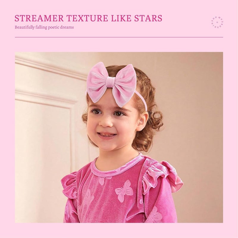 ONENINEDREAM Velvet Baby Girl Bows Soft Elastic Nylon Headbands for Girls Hair Band Bows Black White Pink Handmade Newborn Bows Infant Toddler Kid Hair Accessories - Image 3